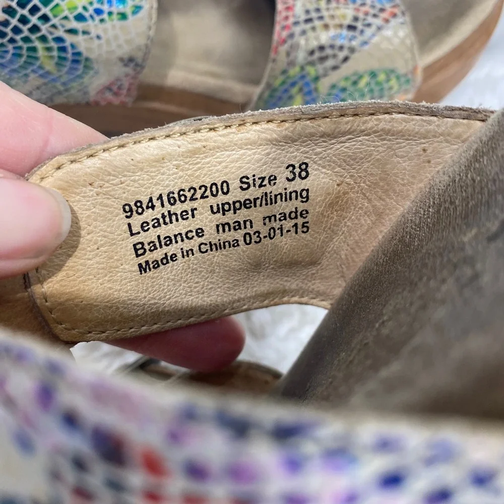 Dansko Womens Multi Color Mosaic Snake Print Leather Wedge Slide Sandals Size 38